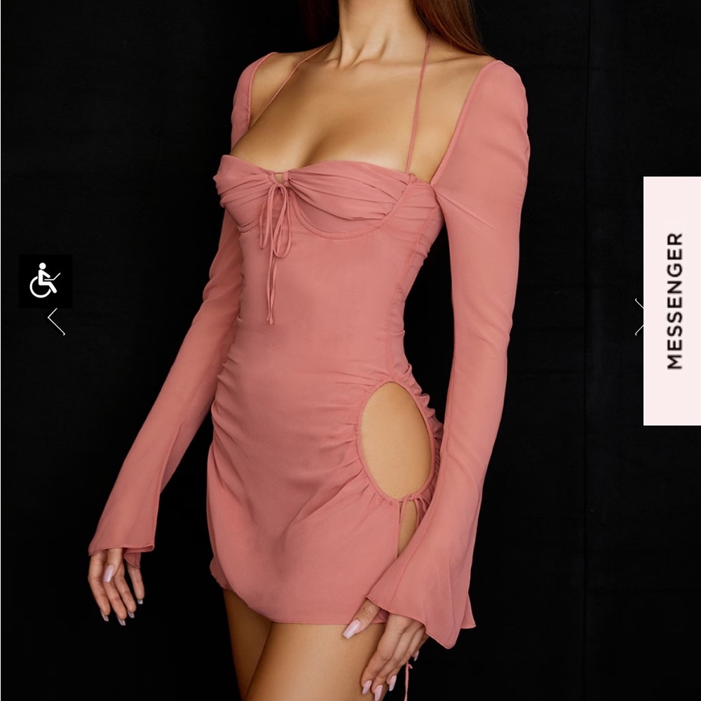 PINK CHIFFON CUTOUT HALTER MINI DRESS House of Cb
